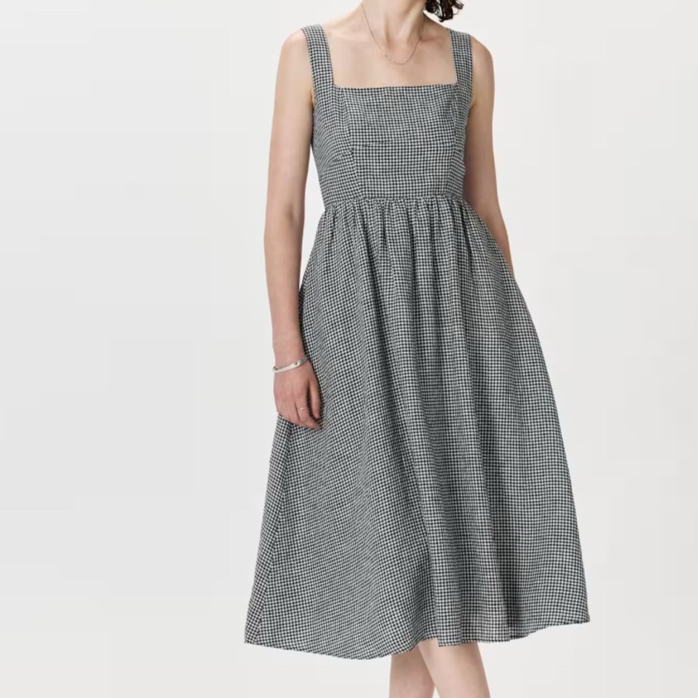 Quince Black and White Gingham Midi Dress